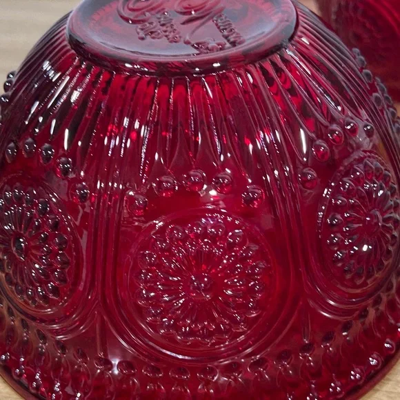 Pioneer Woman Red Glass Berry Bowls Set of 2 – Cranberry Pressed Glass - Picture 6 of 9